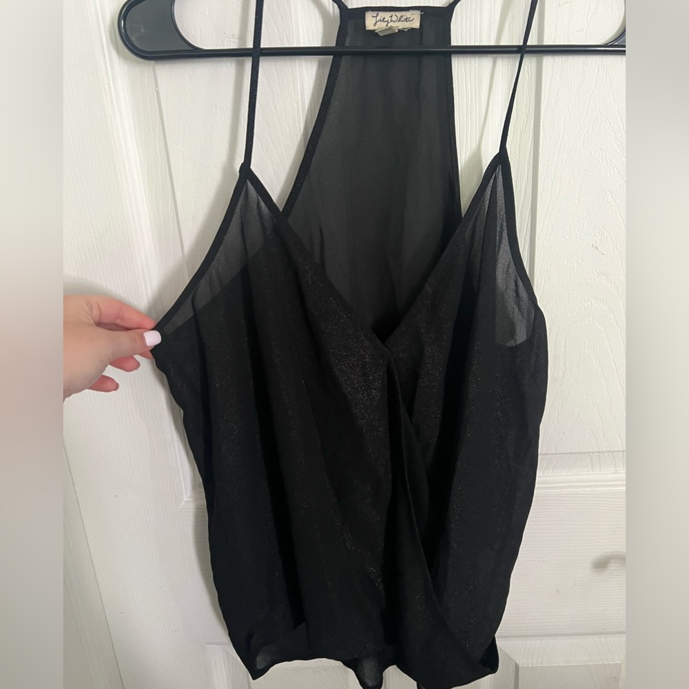 Sheer black sparkly v-neck tank